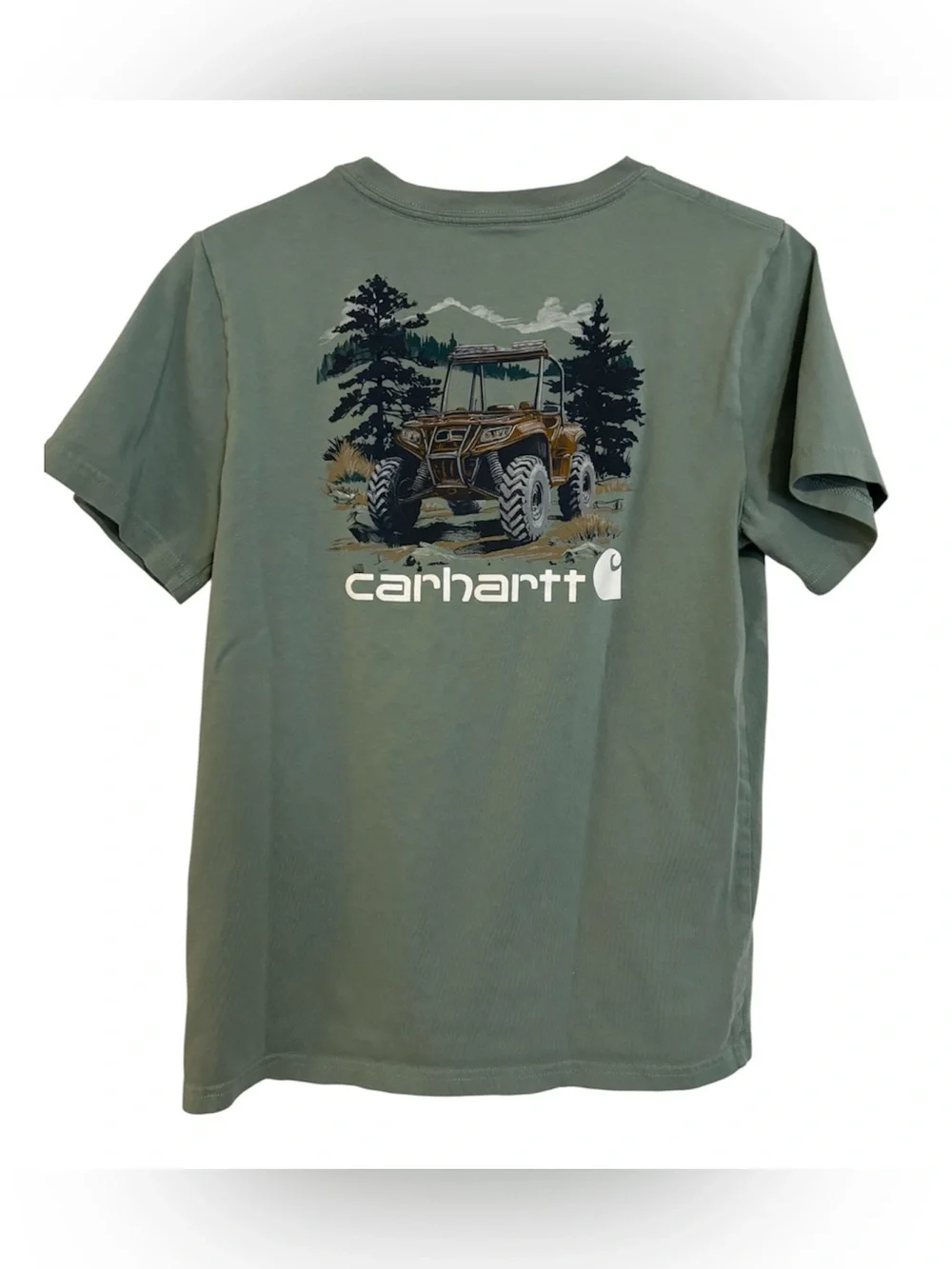 Boys 10-12 Medium Carhartt Olive Green Off-Road Graphic Short Sleeve Tee